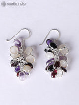 Garnet, Moonstone and Amethyst Bunch Sterling Silver Earrings