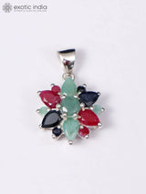 Sapphire, Ruby and Emerald Sterling Silver Pendant