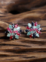 Sapphire Ruby and Emerald Floral Sterling Silver Earrings
