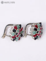 Sapphire Ruby and Emerald Floral Sterling Silver Earrings
