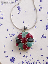 Ruby, Emerald and Sapphire Sterling Silver Pendant