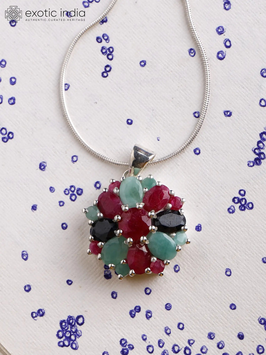 Ruby, Emerald and Sapphire Sterling Silver Pendant