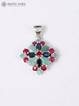 Sapphire, Ruby and Emerald Rhomboid Sterling Silver Pendant