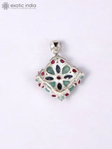 Sapphire, Ruby and Emerald Rhomboid Sterling Silver Pendant
