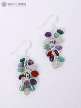 Rainbow Gemstone Bunch Sterling Silver Earrings