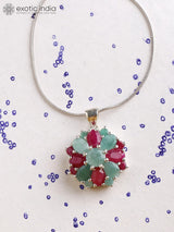 Floral Ruby and Emerald Sterling Silver Pendant