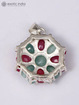 Floral Ruby and Emerald Sterling Silver Pendant