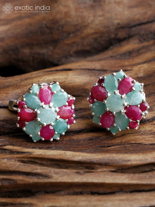 Ruby and Emerald Sterling Silver Earrings