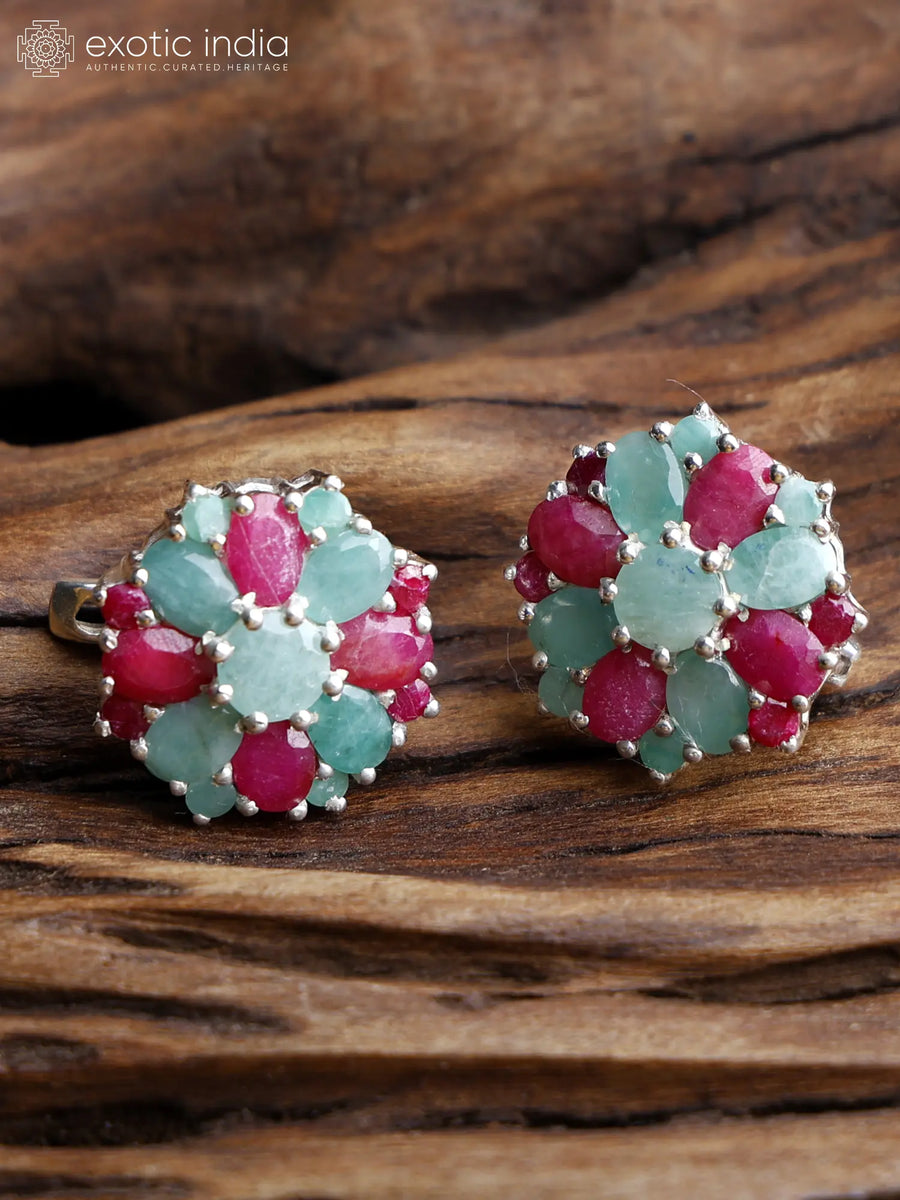 Ruby and Emerald Sterling Silver Earrings