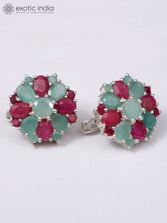 Ruby and Emerald Sterling Silver Earrings