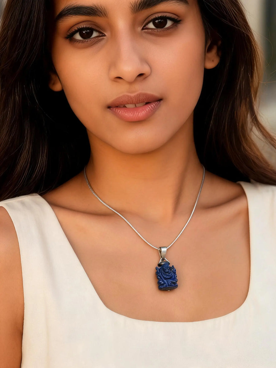 Lapis Lazuli Lord Ganesha Sterling Silver Pendant