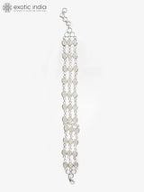 Rainbow Moonstone Cabochon Three Layer Sterling Silver Bracelet
