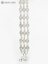 Rainbow Moonstone Cabochon Three Layer Sterling Silver Bracelet