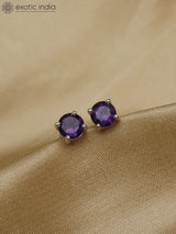 Faceted Gemstone Round Sterling Silver Stud Earrings