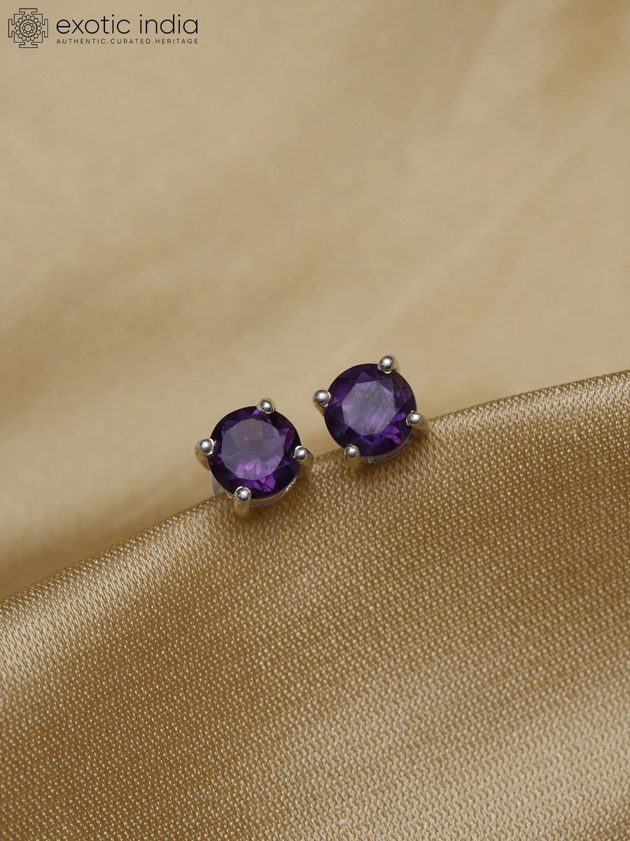 Faceted Gemstone Round Sterling Silver Stud Earrings