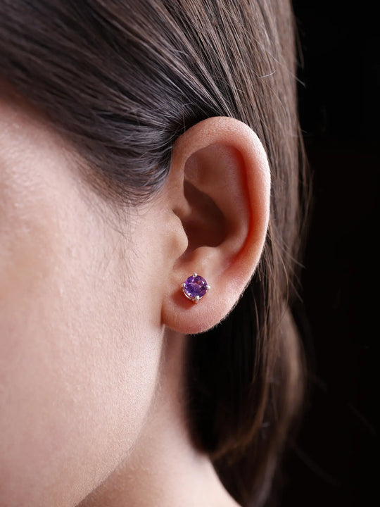 Faceted Gemstone Round Sterling Silver Stud Earrings