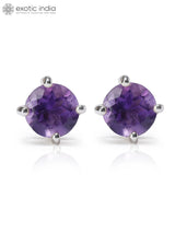 Faceted Gemstone Round Sterling Silver Stud Earrings