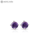 Faceted Gemstone Round Sterling Silver Stud Earrings