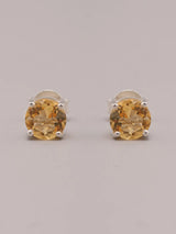 Faceted Gemstone Round Sterling Silver Stud Earrings