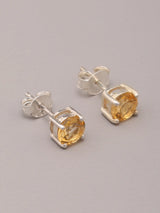 Faceted Gemstone Round Sterling Silver Stud Earrings