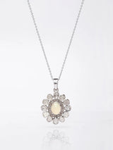 Floral Polki Diamond and Ethiopian Opal Silver Pendant
