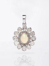 Floral Polki Diamond and Ethiopian Opal Silver Pendant