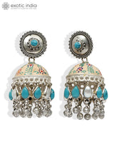 Turquoise and Pearl Sterling Silver Jhumka Earrings