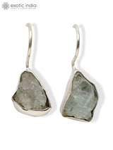 Aquamarine Emerald and Garnet Raw Gemstone Hook Earrings