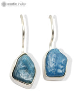 Aquamarine Emerald and Garnet Raw Gemstone Hook Earrings