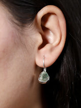Aquamarine Emerald and Garnet Raw Gemstone Hook Earrings