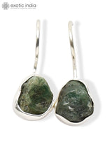 Aquamarine Emerald and Garnet Raw Gemstone Hook Earrings