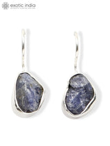 Aquamarine Emerald and Garnet Raw Gemstone Hook Earrings