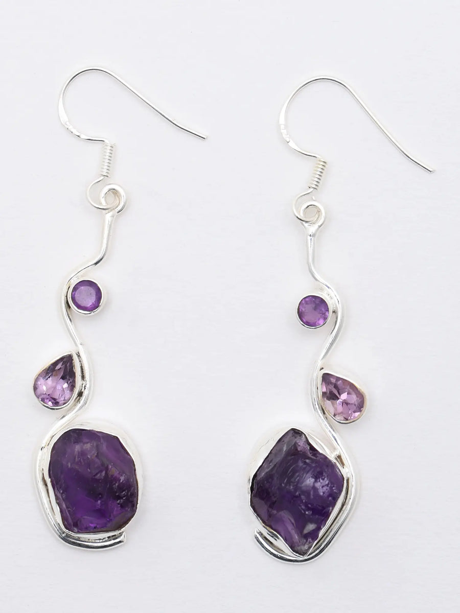 Raw Gemstone Sterling Silver Dangle Earrings