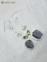 Raw Gemstone Sterling Silver Dangle Earrings