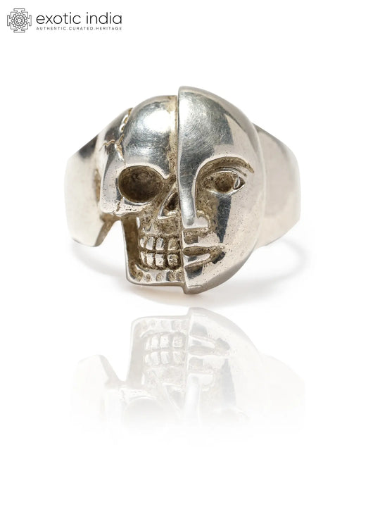 Half Skull Half Face Sterling Silver Ring