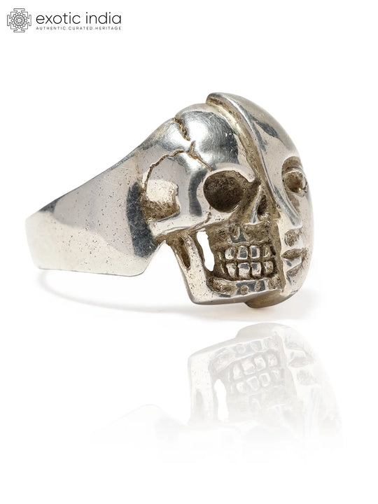 Half Skull Half Face Sterling Silver Ring