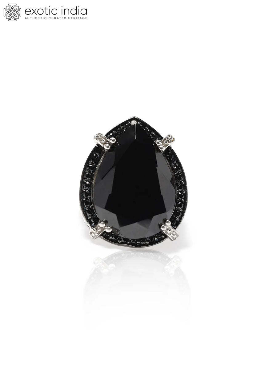 Black Onyx and Black Spinel Teardrop Sterling Silver Ring