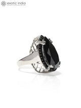 Black Onyx and Black Spinel Teardrop Sterling Silver Ring