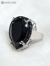 Black Onyx and Black Spinel Teardrop Sterling Silver Ring