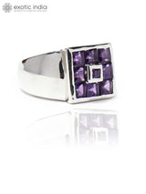 Square Cut Amethyst Sterling Silver Ring