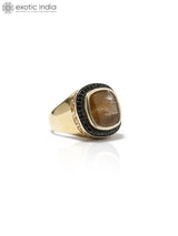 Golden Rutile and Black Spinel Sterling Silver Ring