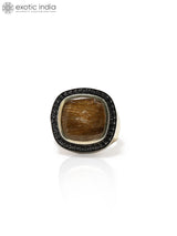 Golden Rutile and Black Spinel Sterling Silver Ring