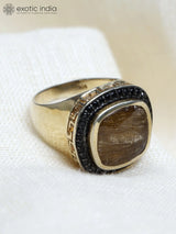 Golden Rutile and Black Spinel Sterling Silver Ring