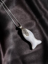 Chalcedony Cabochon Fish Sterling Silver Pendant