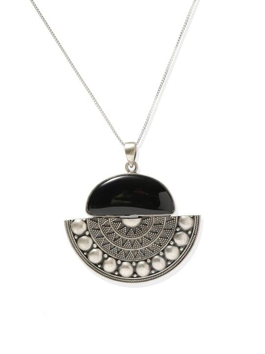 Filigree Sterling Silver Pendant with Black Onyx Gemstone