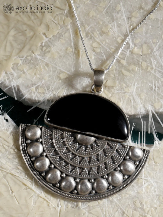 Filigree Sterling Silver Pendant with Black Onyx Gemstone