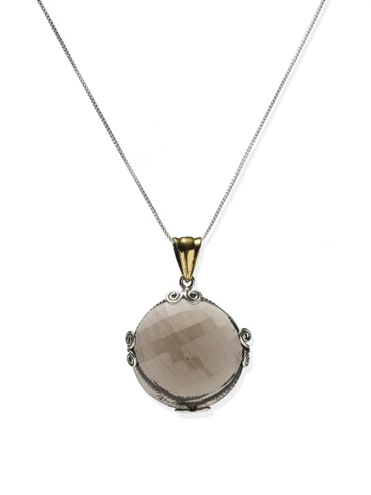 Faceted Smoky Quartz Circular Sterling Silver Pendant