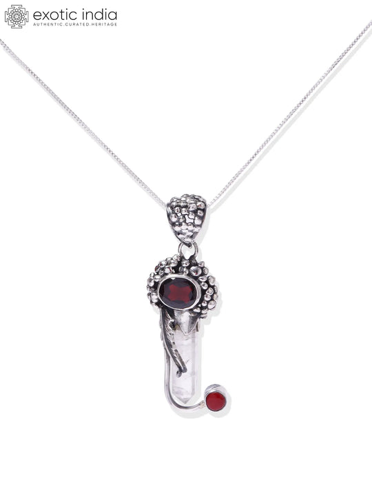 Faceted Garnet and Clear Quartz Sterling Silver Pendant