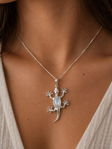 Rainbow Moonstone Lizard Sterling Silver Pendant