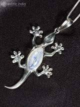Rainbow Moonstone Lizard Sterling Silver Pendant